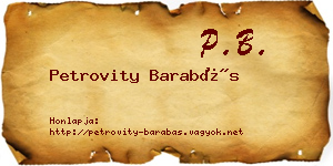 Petrovity Barabás névjegykártya